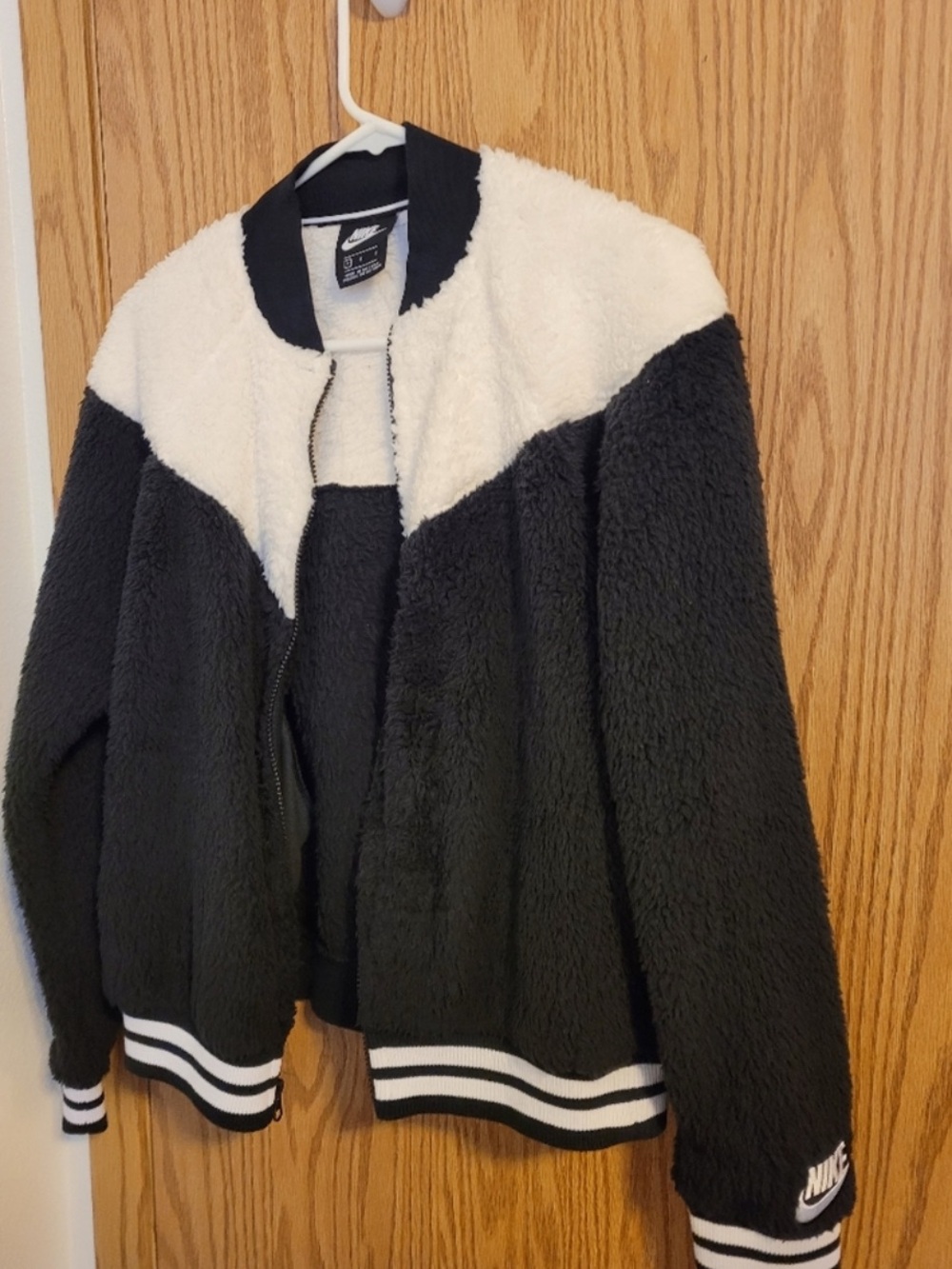 Nike Black and White Sherpa Bomber Jacket
